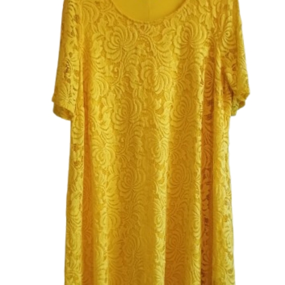 Sharagano 20W‎ Butter Yellow Lace Overlay Dress Lined Plus Size Trendy Color - Picture 9 of 12